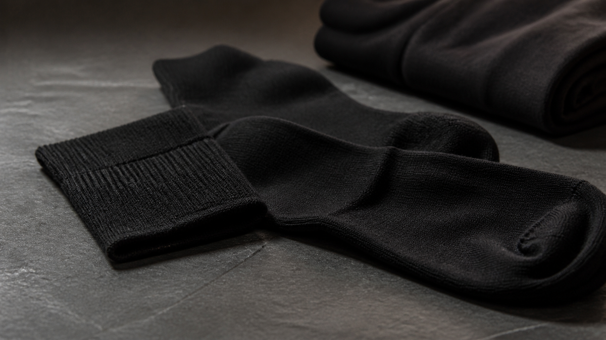 Tiefschwarze Socken mit sichtbarer Strickstruktur