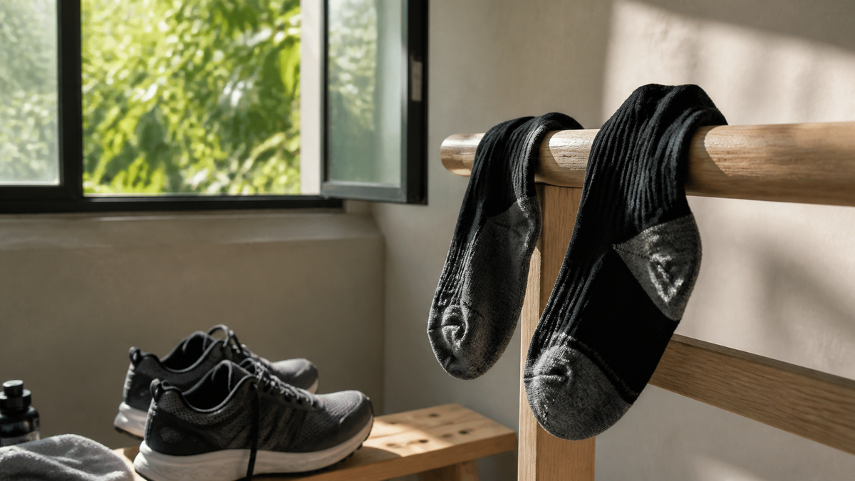 Sportsocken trocknen luftig nach dem Training