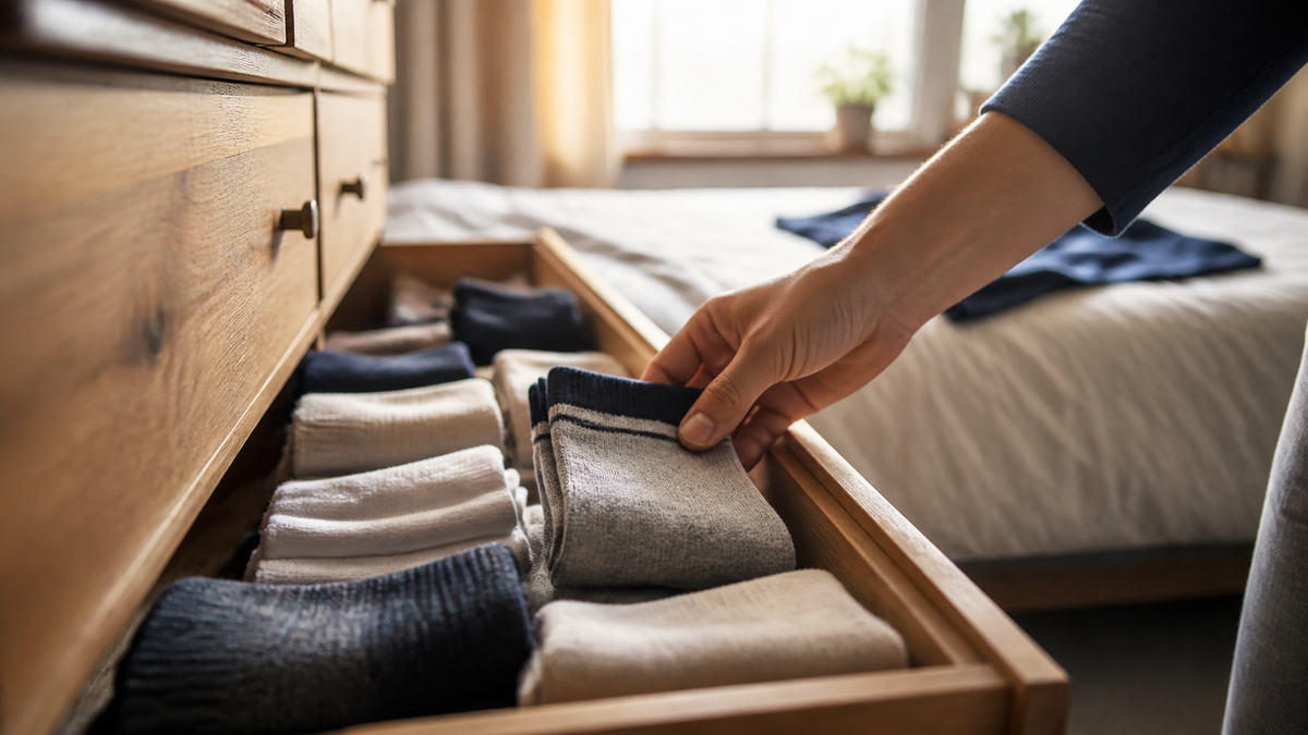Frische Socken werden aus einer Schublade gewählt